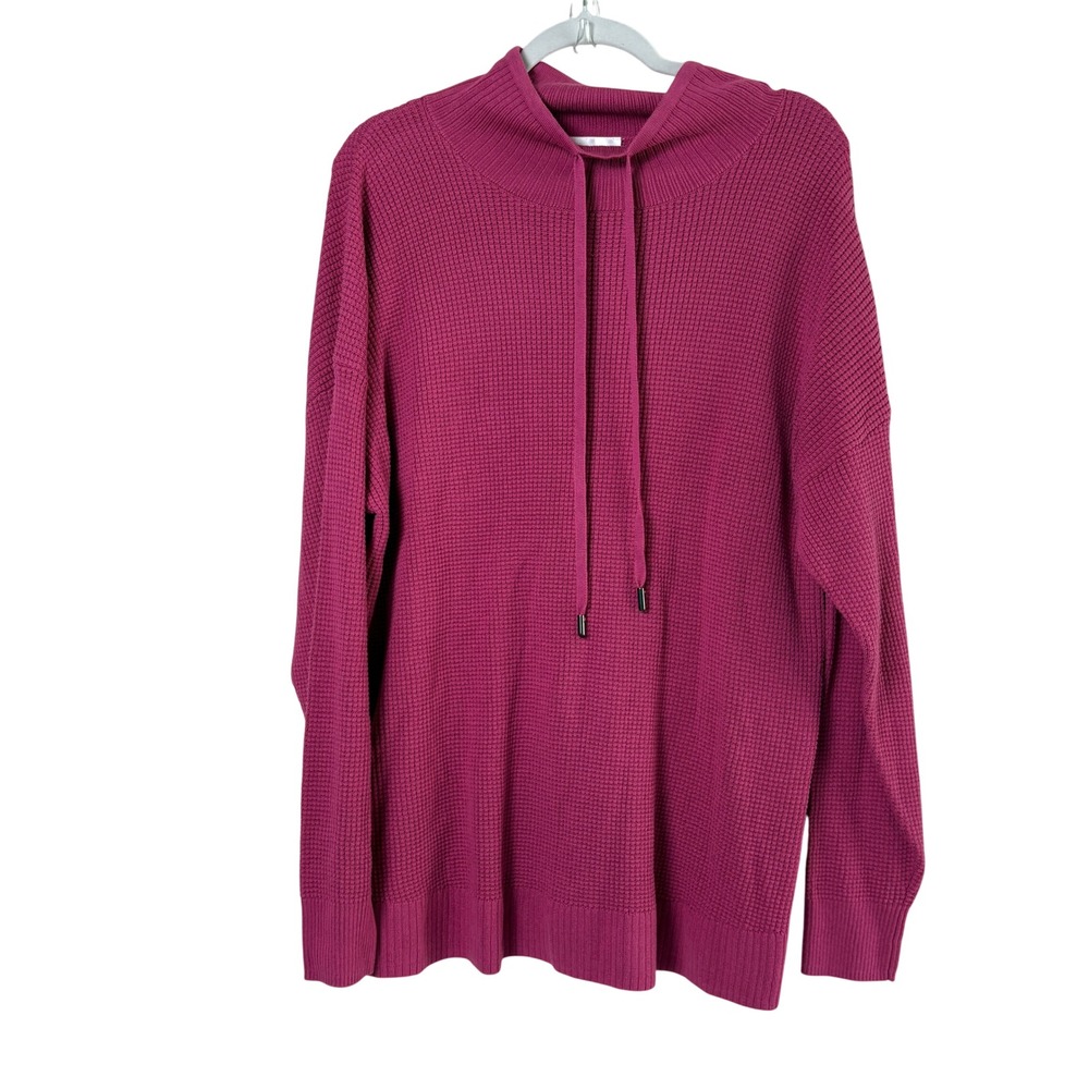 Belle by Kim Gravel Waffle Knit Sweater Womens XL Magenta Funnel Neck Drawstring